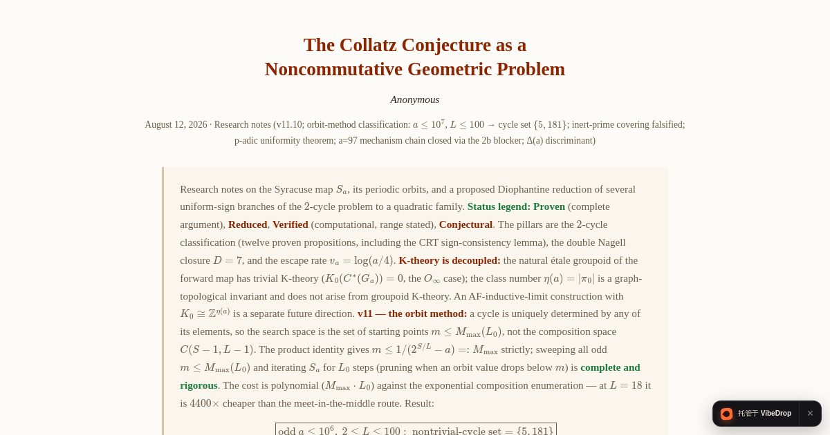 Preview of Collatz as NCG — Research Notes (v11.8)