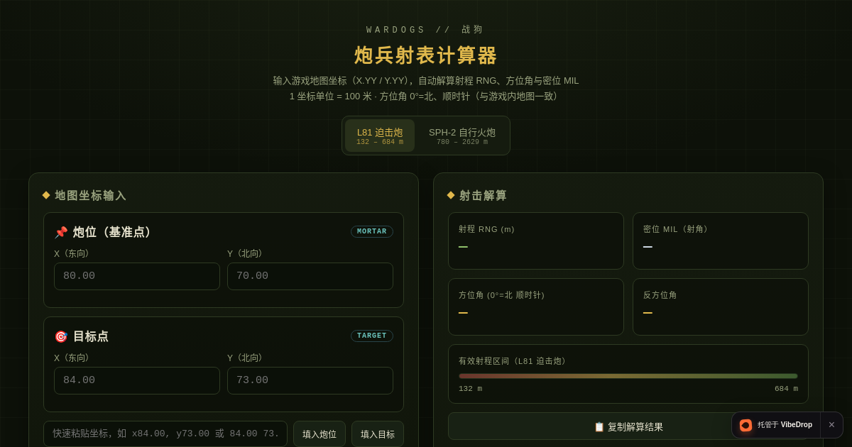 Preview of WARDOGS 战狗 · 炮兵射表计算器